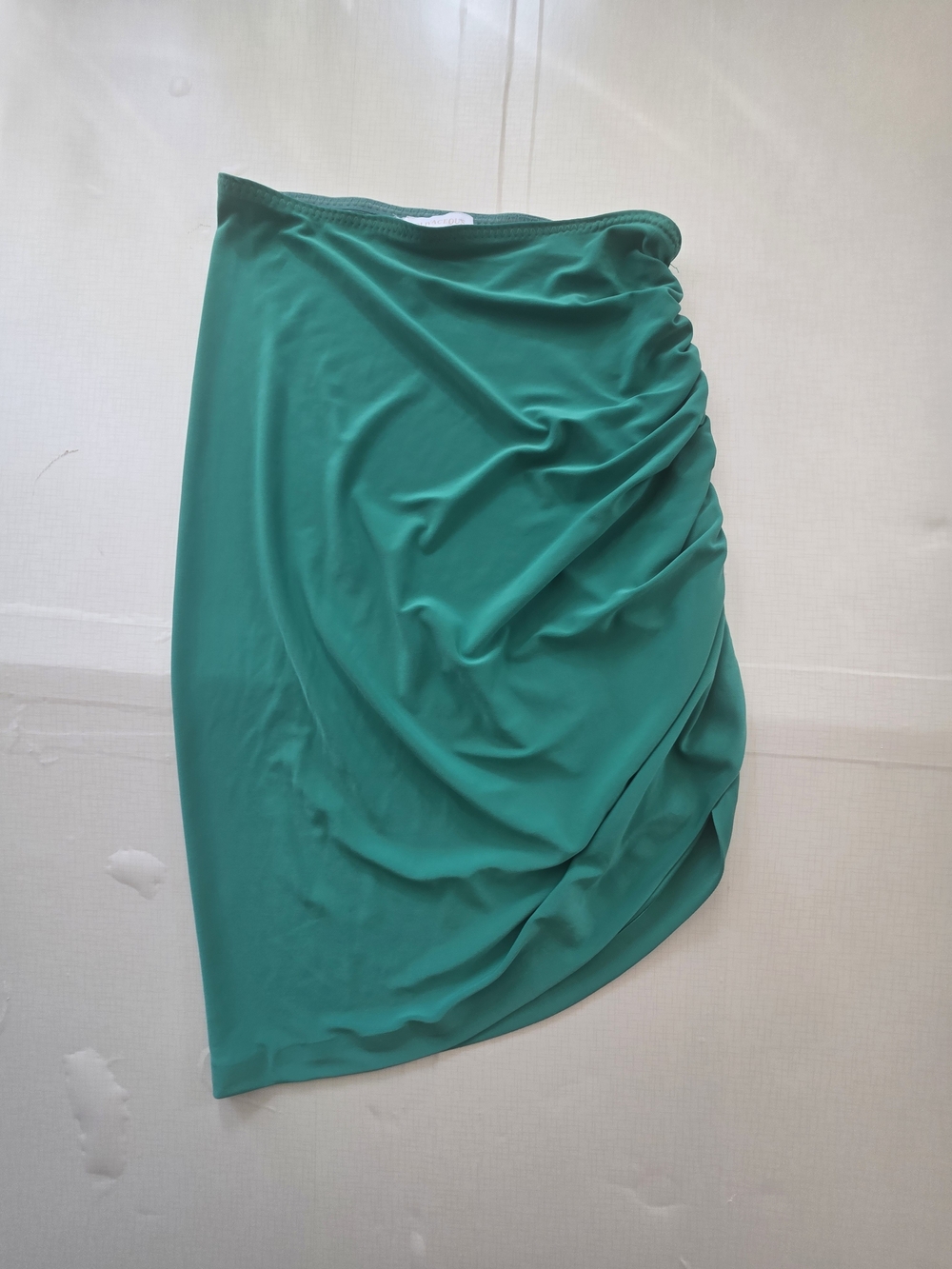 Olivaceous Emerald Green Ruched Asymmetrical Pencil Skirt Small